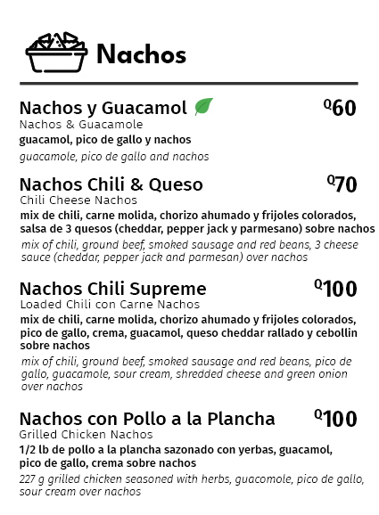 menu version 15 nachos