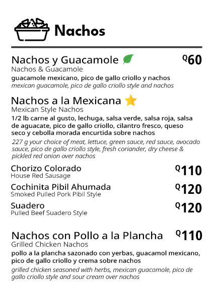 menu version 21 nachos